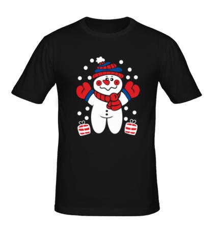 Мужская футболка «Снеговик с подарками»