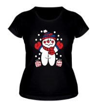 Женская футболка Снеговик с подарками
