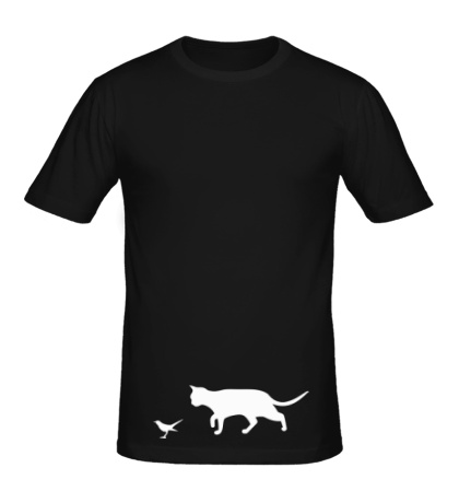 Мужская футболка «Кошка и птичка»