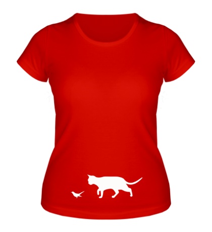 Женская футболка «Кошка и птичка»