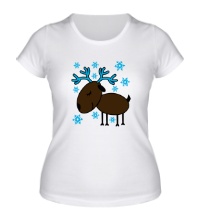 Женская футболка Олень и снег