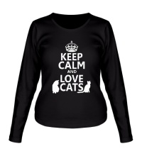 Женский лонгслив Keep calm and love cats.