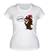 Женская футболка Медведь-снегурочка