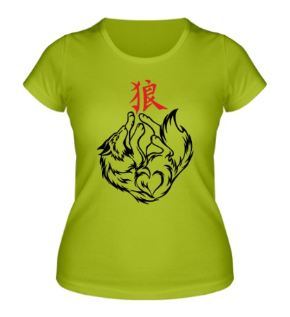 Женская футболка Волк с иероглифом