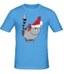 Мужская футболка «Новогодний кот в шапке» - Фото 1