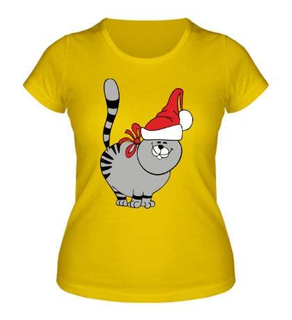 Женская футболка Новогодний кот в шапке