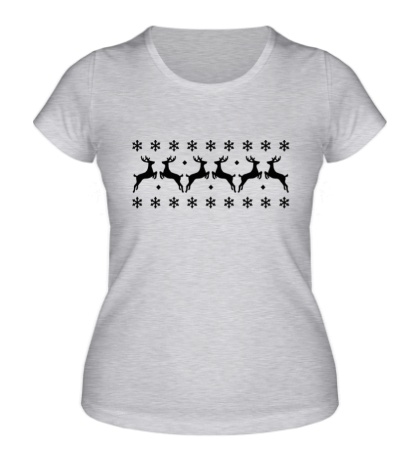 Женская футболка Узор с оленями и снежинками