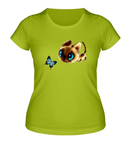 Женская футболка Котенок с бабочкой