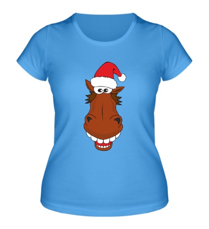 Женская футболка «Конь в шапке санты»