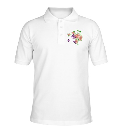 Рубашка поло «Цветы и бабочки»