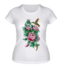 Женская футболка Колибри в цветах