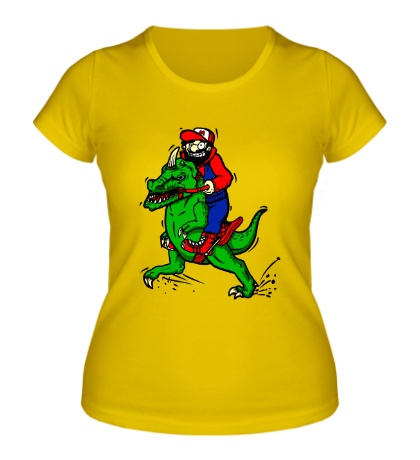 Женская футболка Марио на динозавре