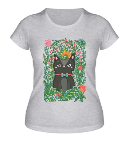 Женская футболка «Киса в цветах»