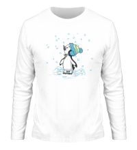 Мужской лонгслив Первый снег пингвина