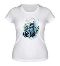Женская футболка Фотоаппарат, акварель