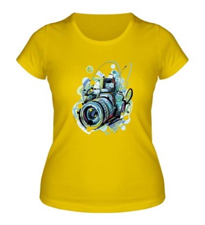 Женская футболка «Фотоаппарат, акварель»