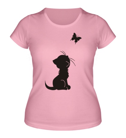 Женская футболка «Котенок и бабочка»