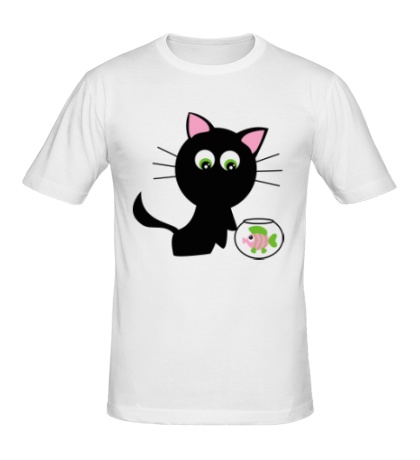Мужская футболка «Котёнок и аквариум»