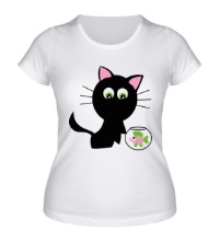 Женская футболка Котёнок и аквариум