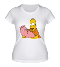 Женская футболка Гомер и свинья