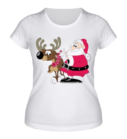 Женская футболка Дед Мороз с оленем