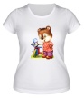 Женская футболка «Медвежонок и птичка» - Фото 1