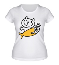Женская футболка Кот и большая рыба