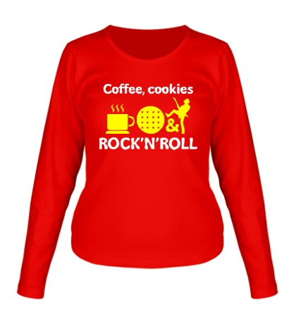 Женский лонгслив Coffee, cookies, Rock-n-Roll