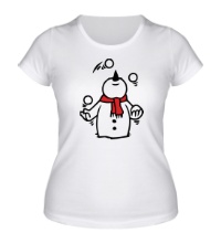 Женская футболка Снеговик жoнглирует снежками
