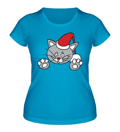 Женская футболка «Новогодняя кошка»
