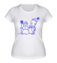 Женская футболка Мальчик и снеговик