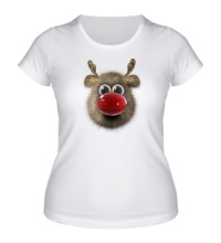 Женская футболка Пушистый красноносый олень