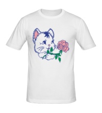 Мужская футболка Котёнок с розой