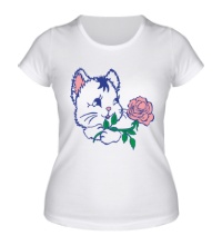 Женская футболка Котёнок с розой