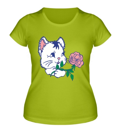 Женская футболка Котёнок с розой