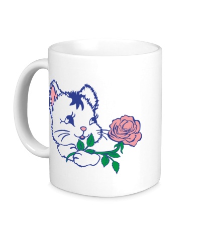 Керамическая кружка Котёнок с розой