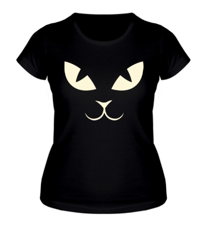 Женская футболка Морда кошки светится