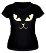 Женская футболка «Морда кошки светится» - Фото 1