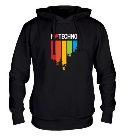 Толстовка с капюшоном I love Techno Colors
