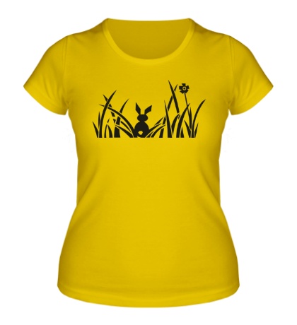 Женская футболка «Зайчик в кустиках»